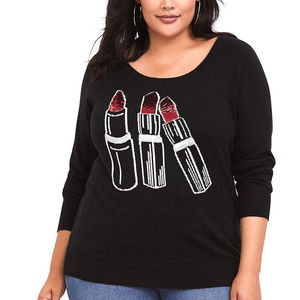 Torrid size 00 Black Sparkle Lipstick Sequin Pullover Sweater